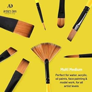 Artist's Den Hobby Essential Synthetic Hair Brushes Set of 10 Mix for Acrylic, Watercolor, Gouache & Oil Painting