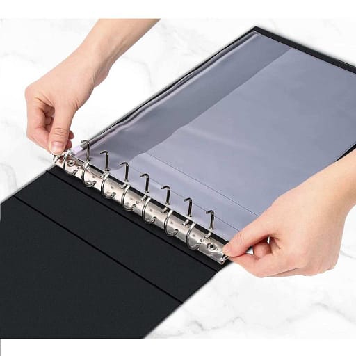 Check Business 7 Rings Book Binder with Zip Document Pouch, Large Office Executive Checkbook Register Holder, 600 Checks Capacity for 9" x 13" Sheets & 3-Per-Page