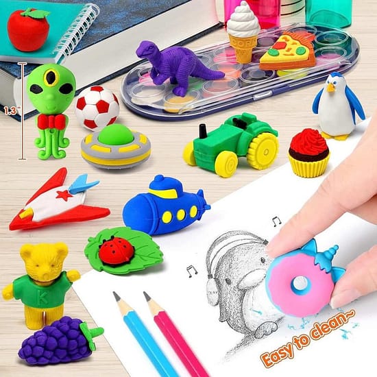 70 Pack Animal Erasers for Kids Bulk Desk Pets Classroom Prizes Treasure Box Toys for Classroom Supplies, 3D Puzzle Mini Erasers Pencil Erasers