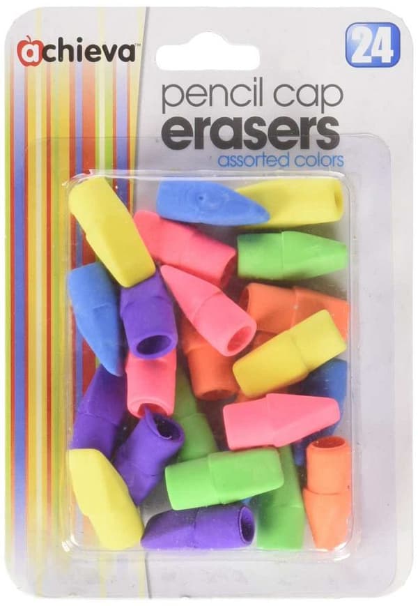 Officemate Achieva Pencil Eraser Caps, 24 in a Pack, Assorted Colors