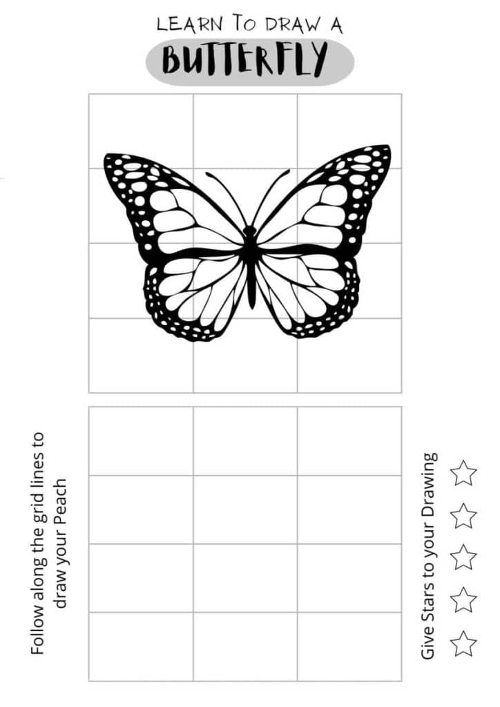 Learn How to draw a Butterfly, free printables for kids, pdf download,