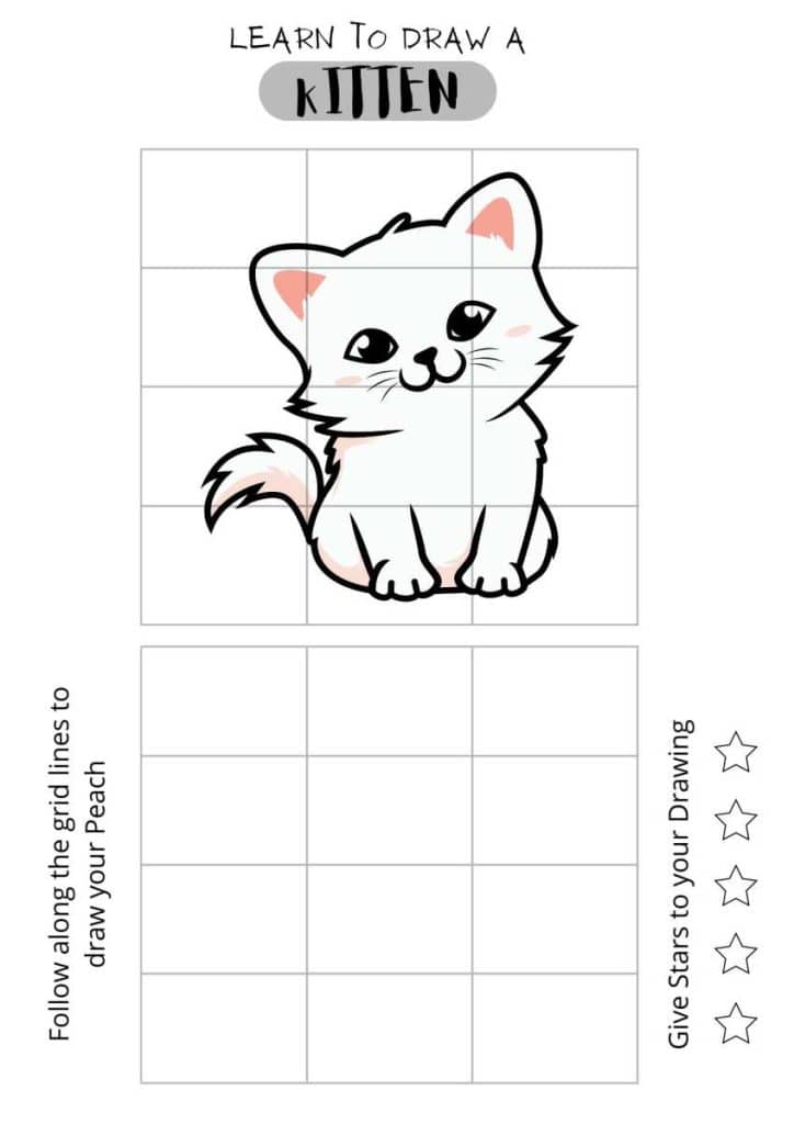 learn to draw a kitten, easy coloring pages, printables for kids