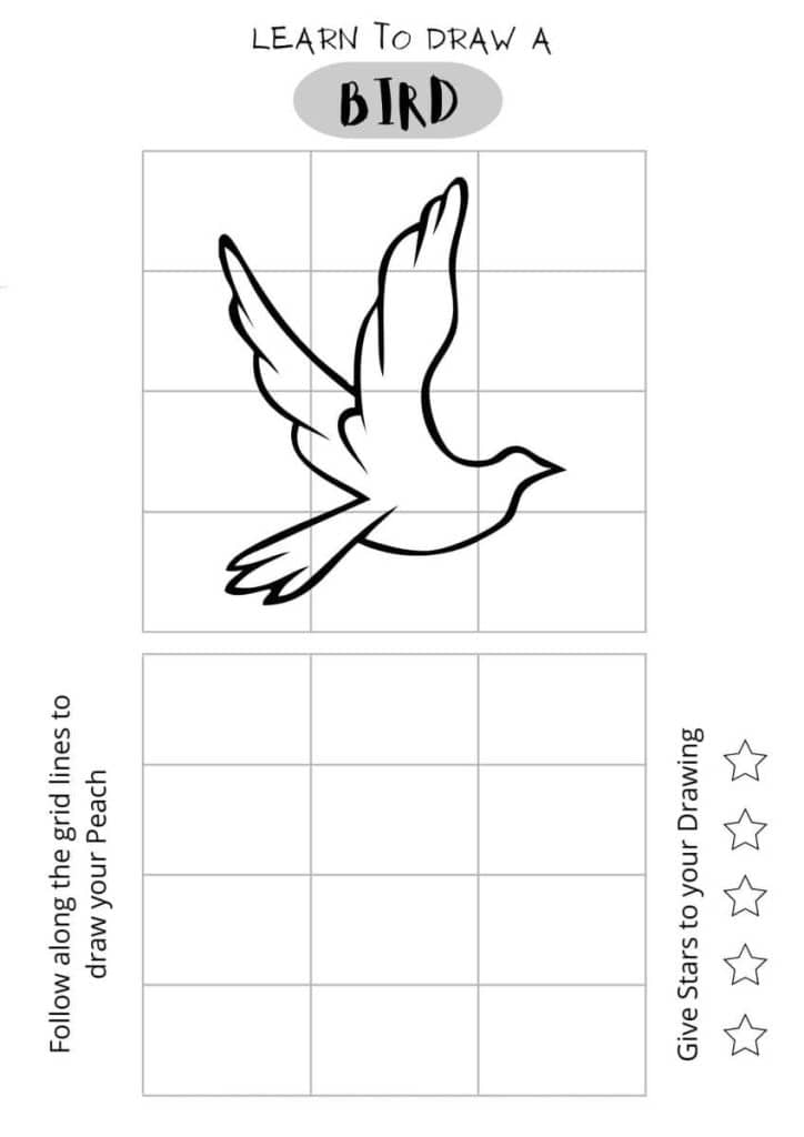 learn to draw a bird, bird for kids, easy printables for kids, home schooling, download pdf,
