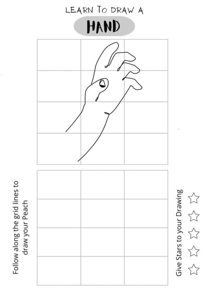 draw a hand, free printable for kids, printable for home studies, free PDF download,