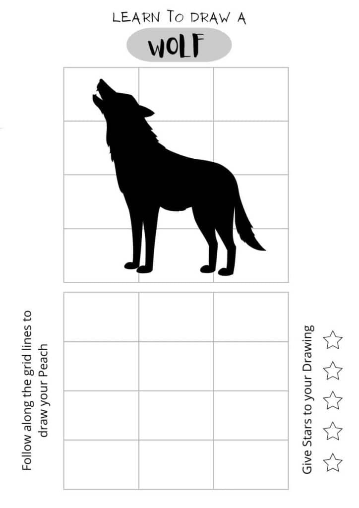 draw a wolf, coloring pages for kids, free printables,