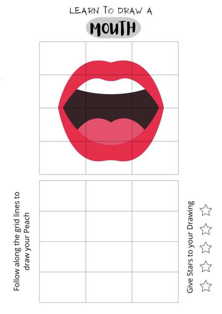 Learn how to draw a mouth, easy printable for kids,