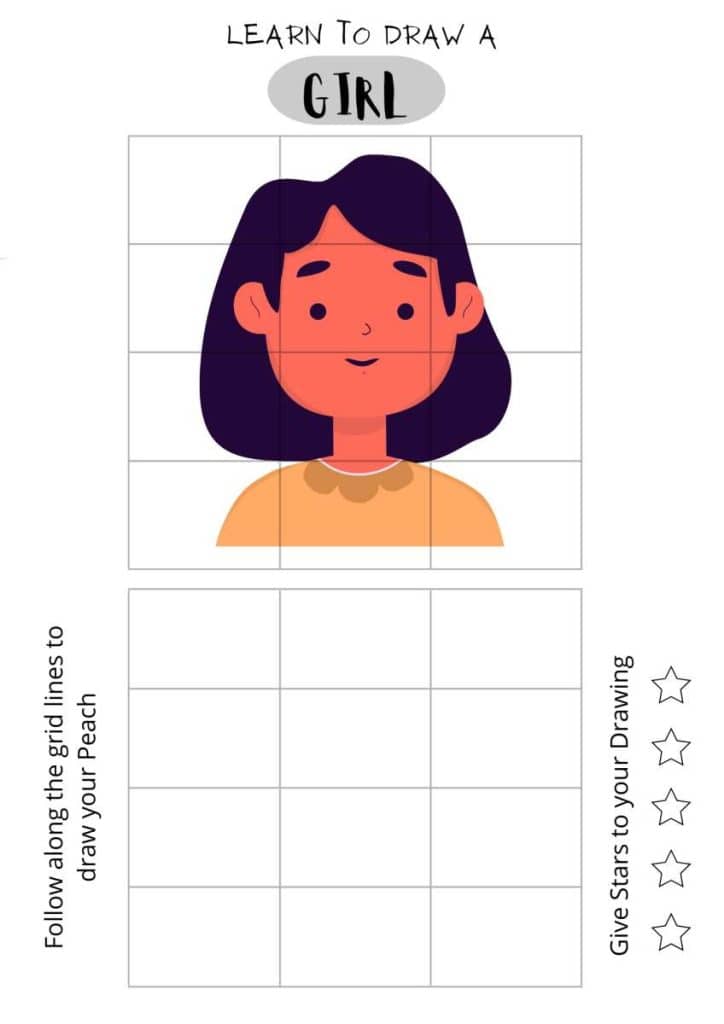 draw a girl, easy printable, digital download,
