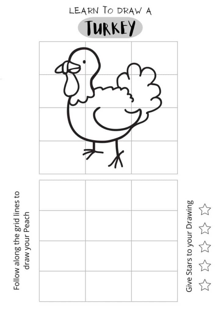 draw a turkey, free printable for kids, printable for home studies,