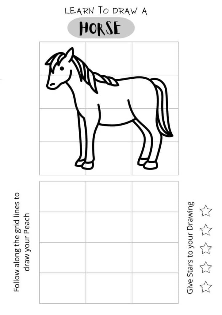 how to draw a horse, easy printables for kids,