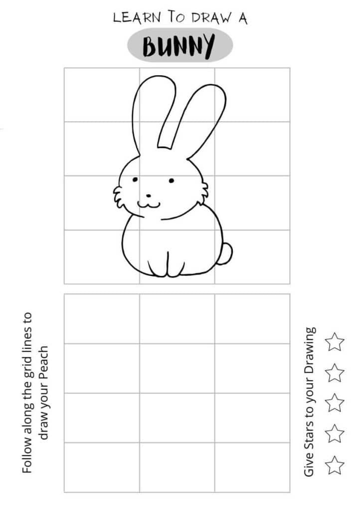 draw a cute bunny, bunny drawing for kids, free printables,
