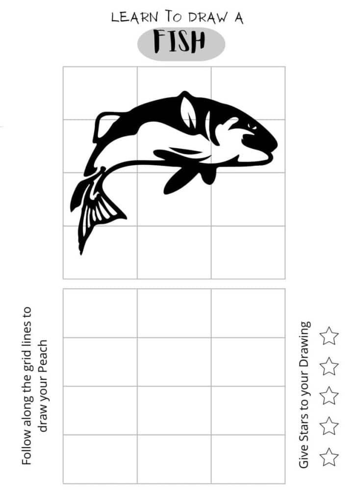 draw a fish, easy fish drawing, free printables for kids,