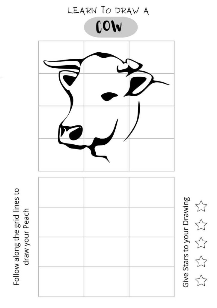 learn to draw a cow's face, easy drawing of a cow, cow face drawing, free printables for kids,