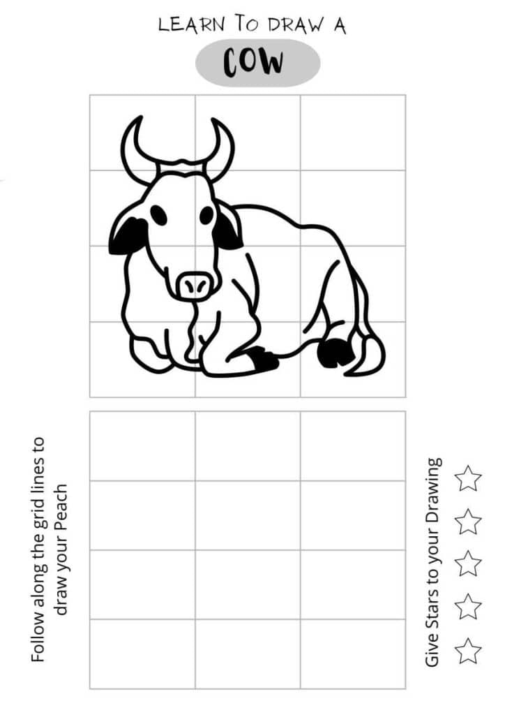 draw a sitting cow, sitting cow drawing, free printables for kids, easy download,