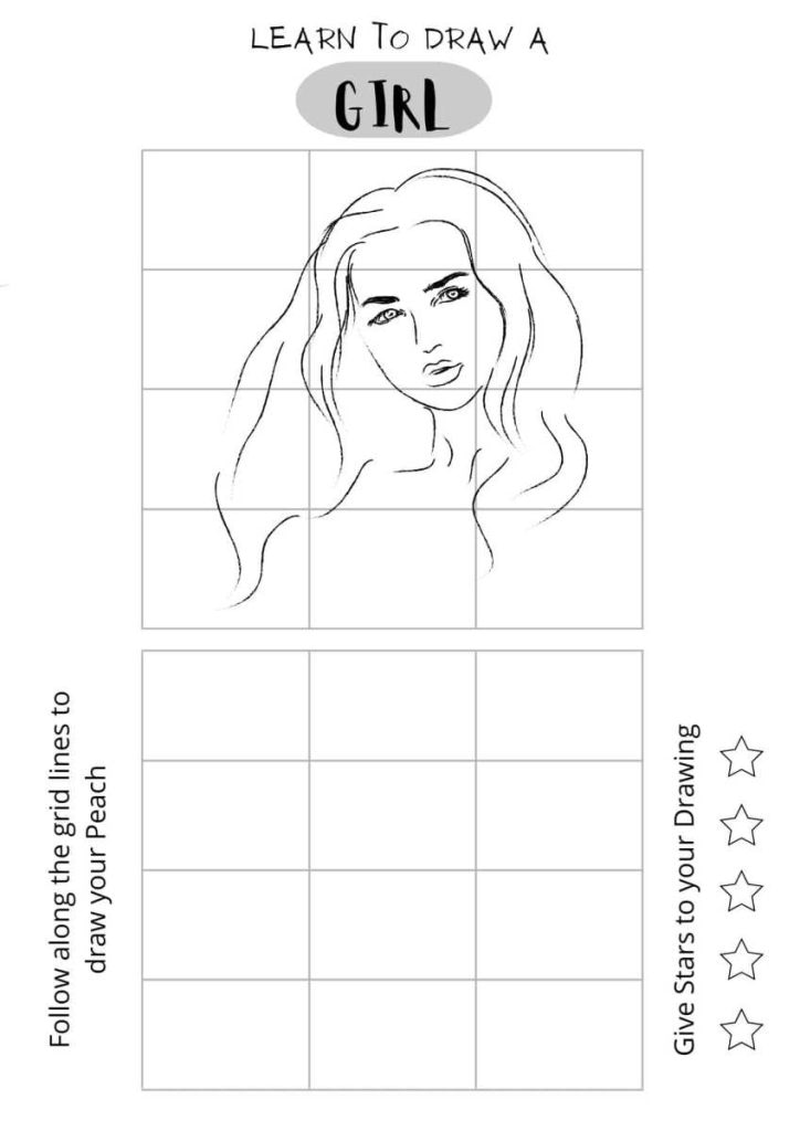 Draw a girl's face, easy drawing, free printables for kids, girl's face drawing,