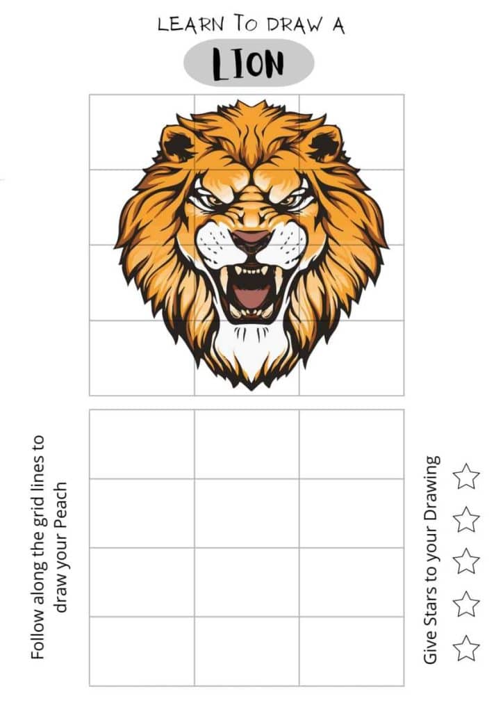 Draw a Lion Colored, draw a lion face, easy drawing for kids, free printables,