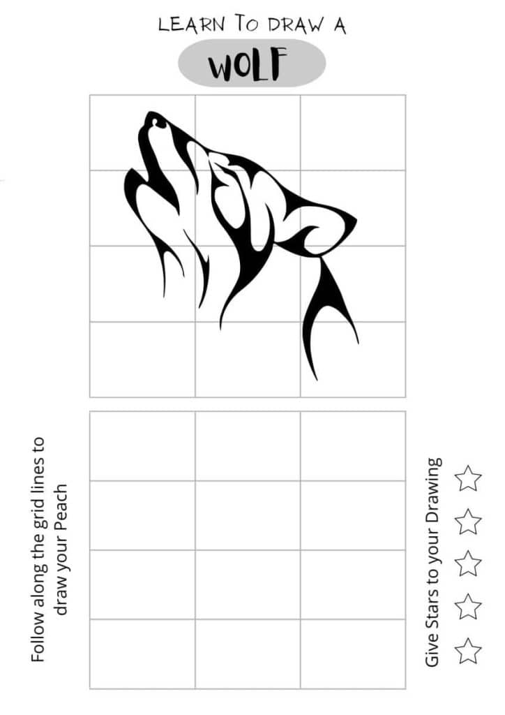 draw a howling wolf, easy coloring sheet, free printables,