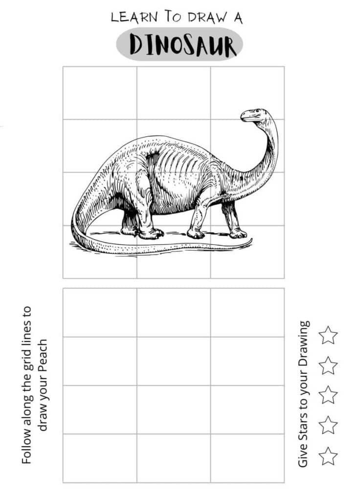 draw a realistic dinosaur, easy dinosaur drawing for kids, color the dinosaur drawing sheet, free printables, home schooling for kids,