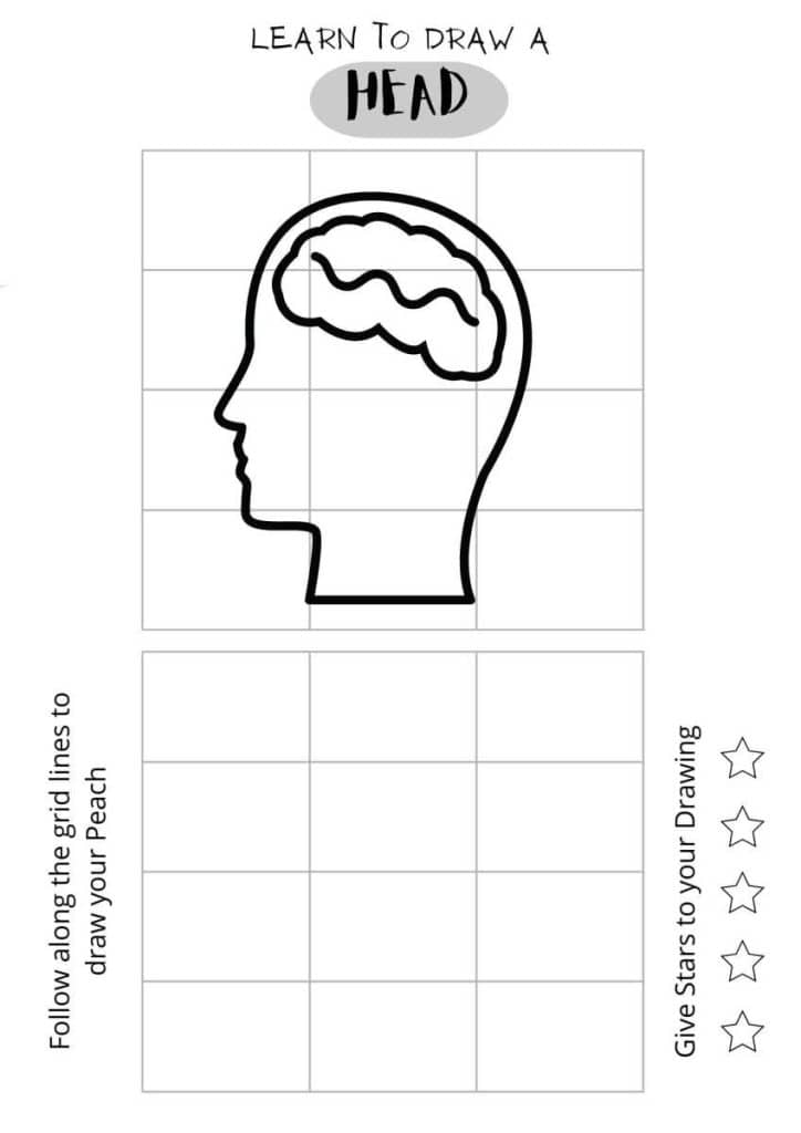 learn to draw a head, easy coloring sheet to draw shape of a head, free printables,