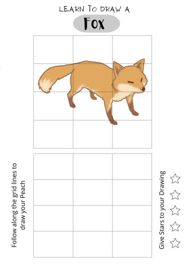 Color a Fox, free printables for kids, easy drawing sheet,