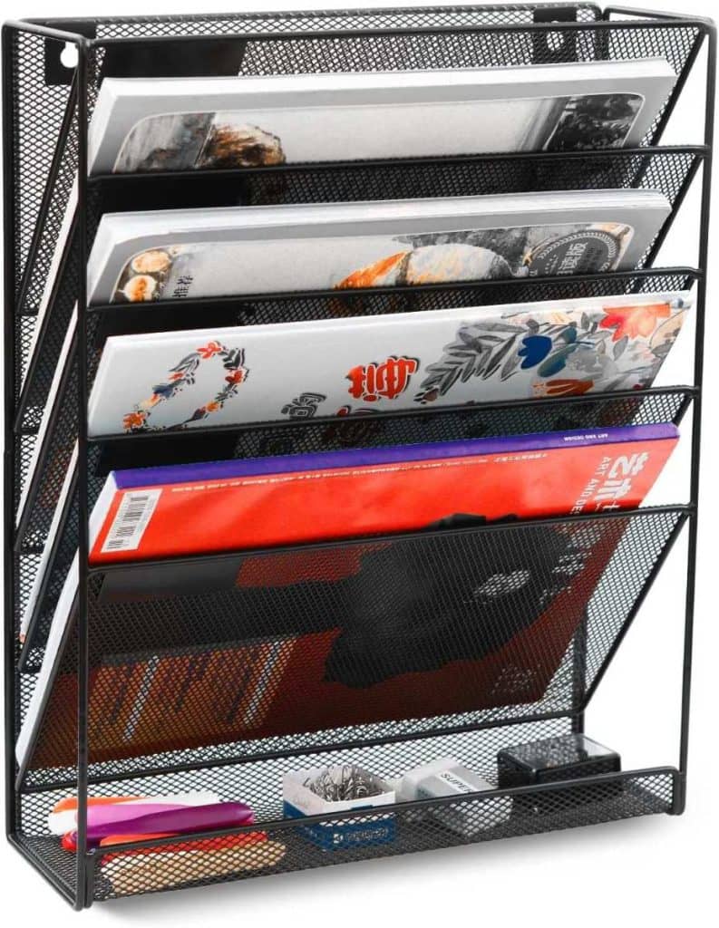 EasyPAG File Organizer Mesh 5 Tier Vertical Hanging Wall File Holder with Bottom Flat Tray